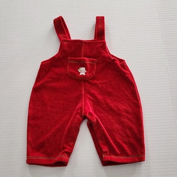 Kissy Kissy size 3-6 months Red Velour Overalls - Picture 1 of 7